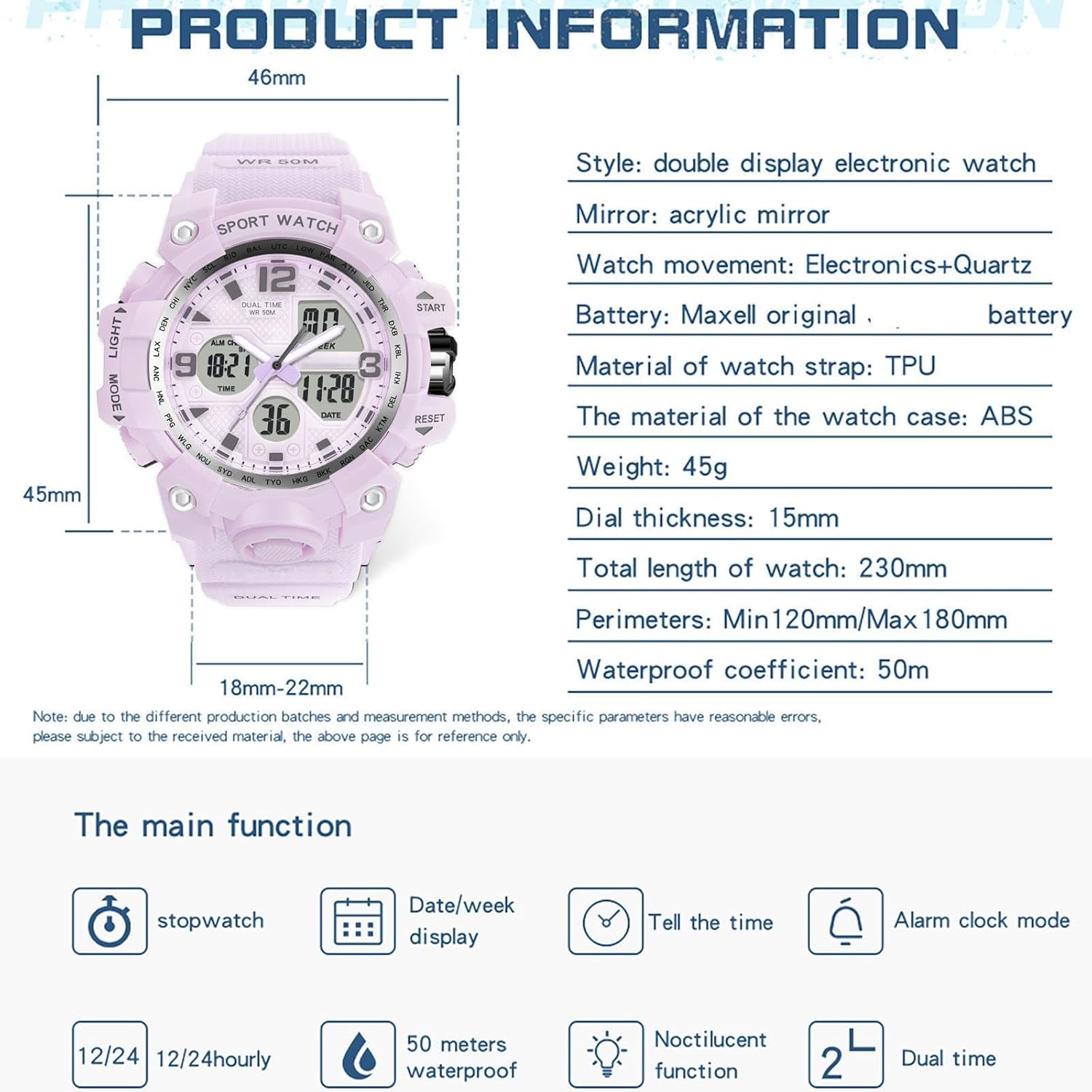 findtime Digital Watch Womens, Reloj para Mujer Waterproof Sports Running Watches for Women with 24 Hour Dual Time Stopwatch