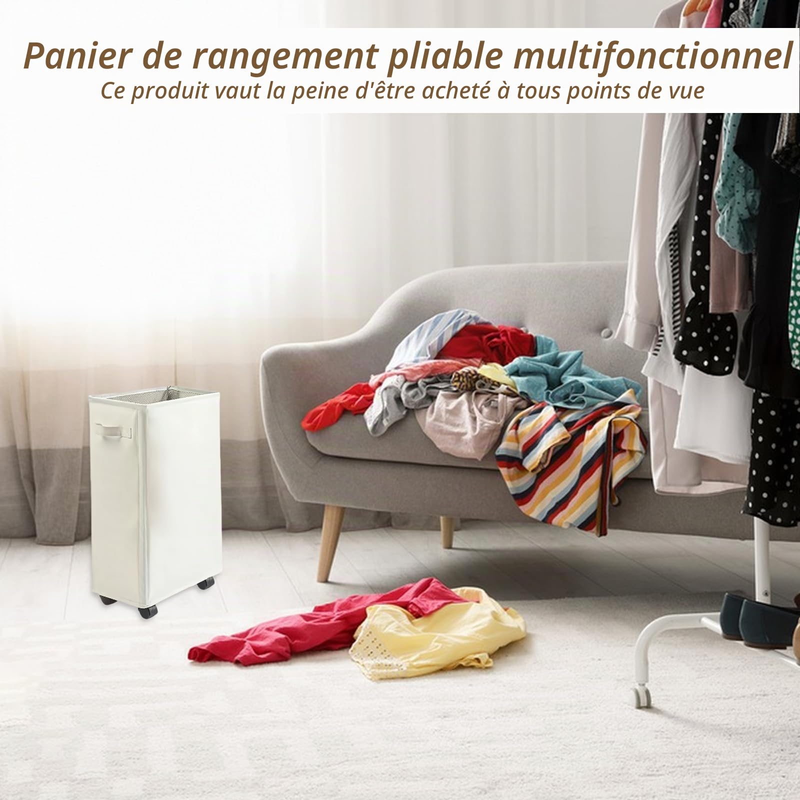 Panier à Linge sur Roulettes: Chariot Linge 4 Pièces Roulettes et 1 Pièces