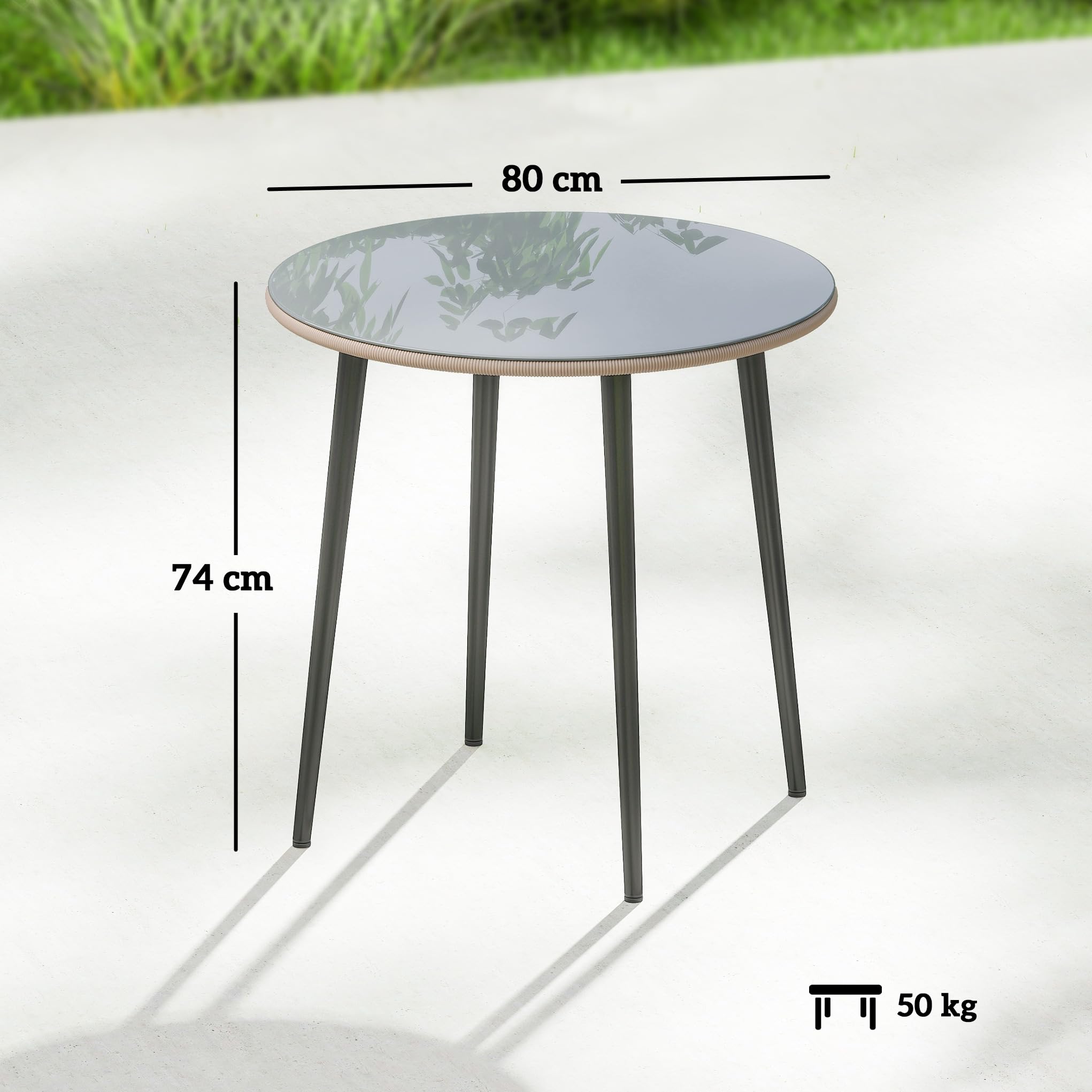 Outsunny Tavolo da giardino acciaio, 80x80x74 cm, buffet 4 pers., grigio | Telaio acciaio, bordo rattan PE, piedi regolabili, tavolo campeggio/balcone/pranzo esterno, giardino/terrazza/balcone