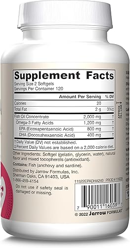 Miniatura 9 de Jarrow Formulas EPA-DHA Balance - Tapas sin olor mejora la función cerebral 240 cápsulas blandas