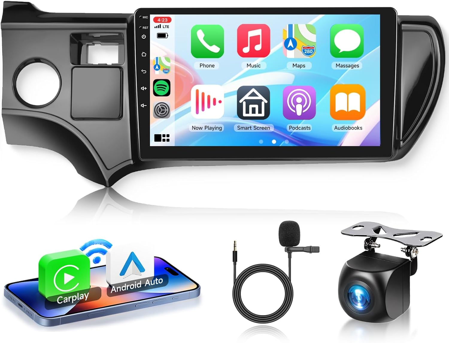 Car Radio for Toyota Prius C 2012-2014 with Wireless Carplay Android Auto, 9 Inch Android 15 Touch Screen Stereo GPS, 5G WiFi, Bluetooth, FM, SWC, HD Backup Camera