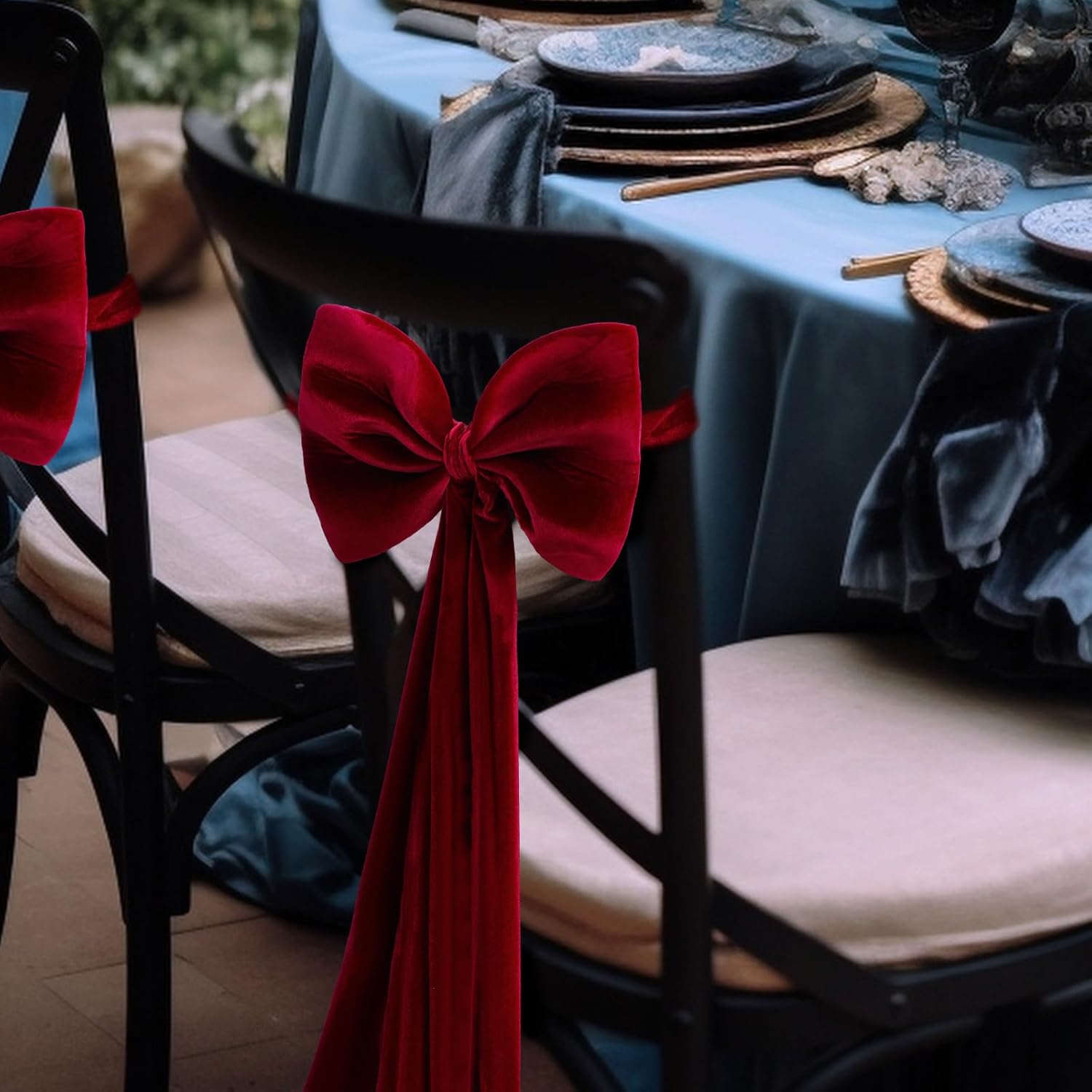 4 Pcs Valentines Velvet Chair Bows Sashes 12 x 43 Inch Red Velvet Bows Chair Covers for Valentines Wedding Birthday Party Dining Room Elegant Ribbons Tie Bands Holiday Party Decorations