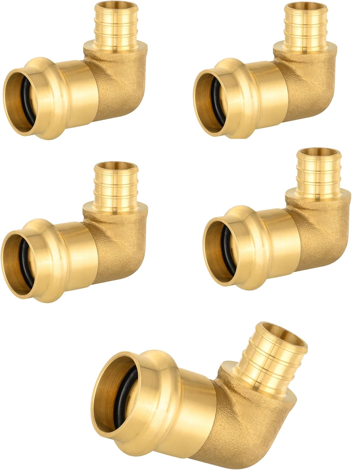 (Pack of 5) EFIELD 1/2" Copper Press X 1/2" PEX B Crimp Elbow Brass Fittings For Copper and Pex Pipe Connection,(PRESS091-5PCS)