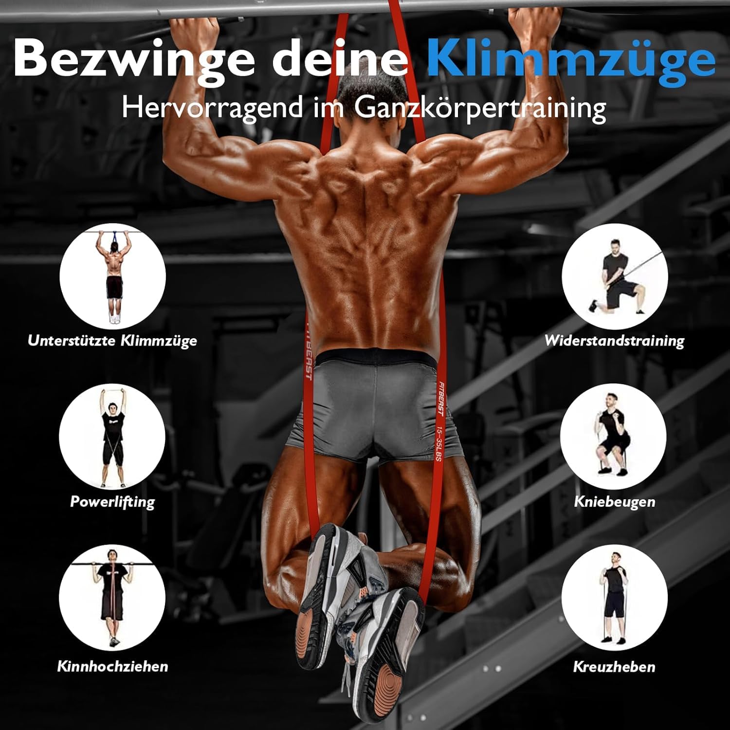 FitBeast Widerstandsbänder Set, 5 Level Pull-up-Bänder für Krafttraining, Crossfit, Powerlifting, Muskelaufbau, Heimtraining, Mobilität, Stretching
