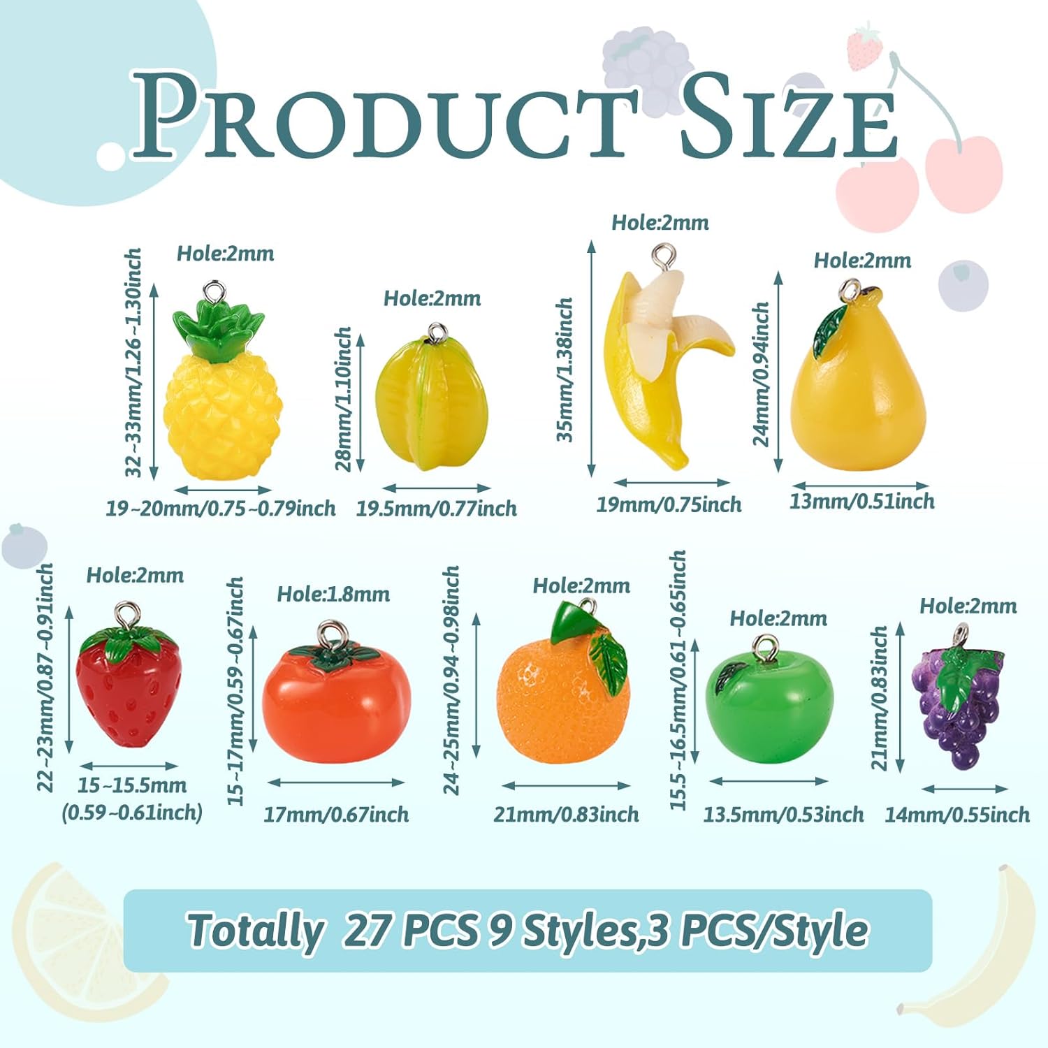 Resin Fruit Vegetable Charms Assorted 3D Vegetable Fruit Pendants Imitation Food Charms for DIY Crafts Necklace Earring Keychain Jewelry Making - Image 2