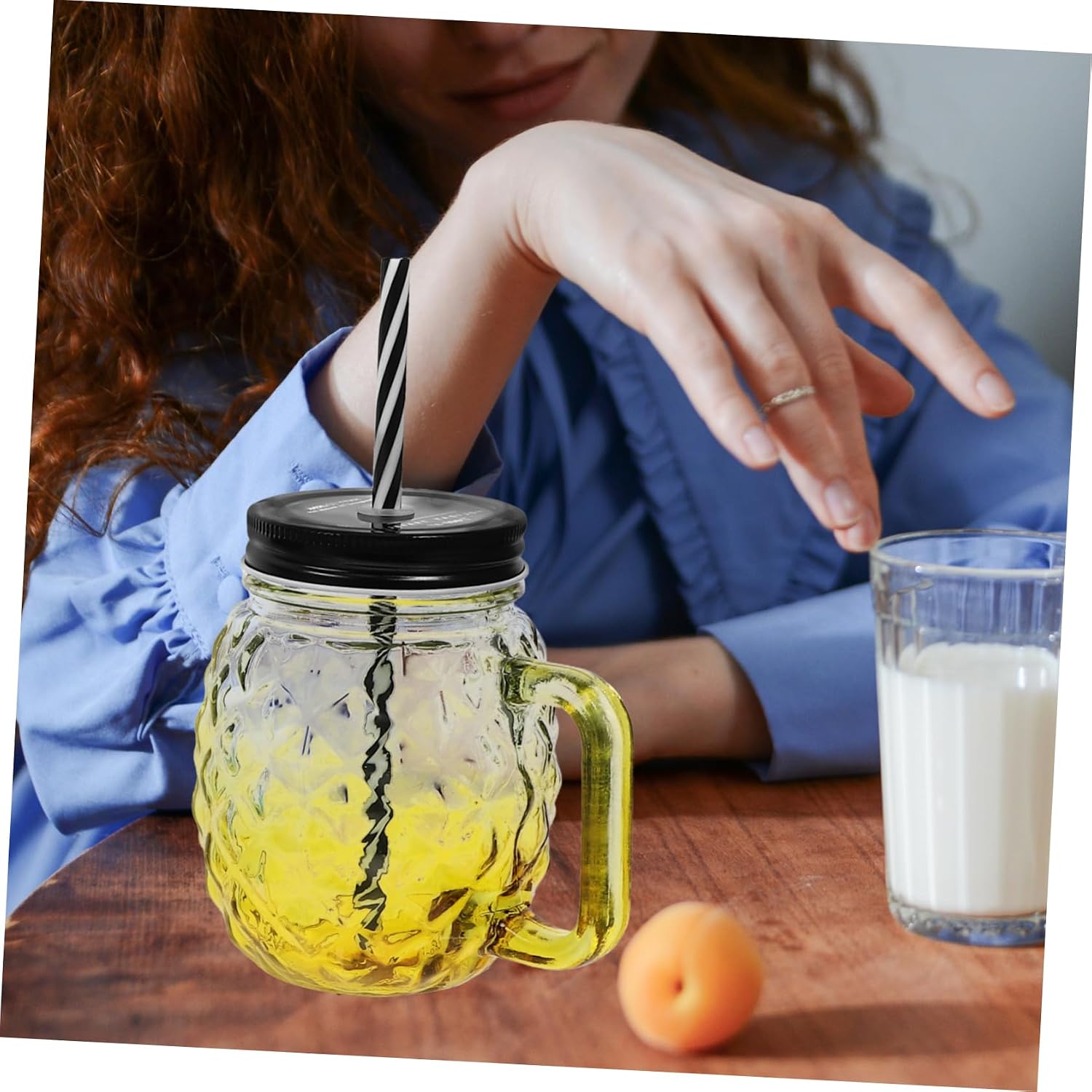 MAGICLULU 4pcs Wide Mouth Mason Jars Cold Brew Iced Cup Pineapple Decor Straw Cup