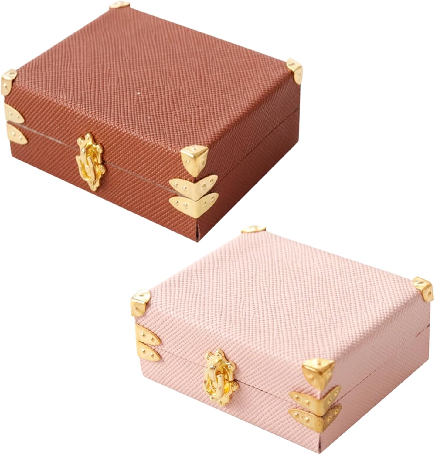 2pc Vintage Miniature Storage Box Retro Faux Leather Case Design Decorative Collectible Organizer Pink Brown Sturdy Home Decor Desktop Tidy Setup Nostalgic
