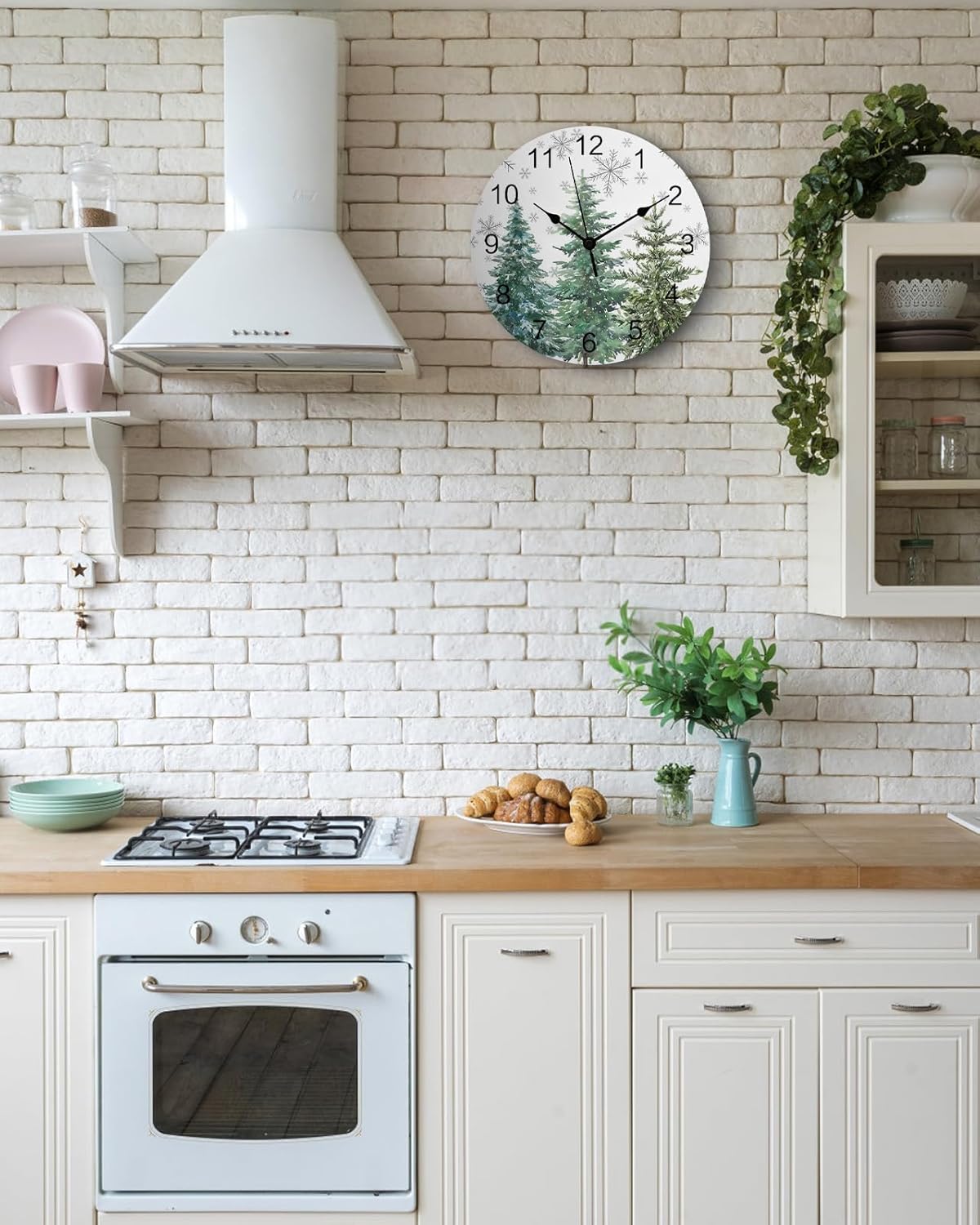 LooPoP Christmas Wall Clock Green Pine Tree Clocks PVC Silent Non-Ticking Battery Operated Gray Snowflake Round Clock for Home Living Room Office Kitchen Bedroom Xmas Holiday Wall Decor 14 Inch