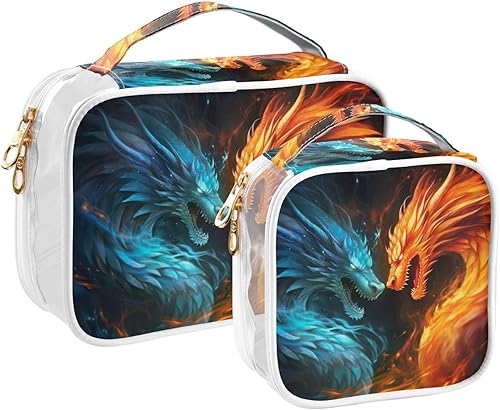 Miniatura 2 de Red Blue Flame Dragon Clear Toiletry Bag for Traveling,2 Pack Makeup Cosmetic Bag with Zipper,Travel Bag for Toiletries,Travel Essentials 21214339