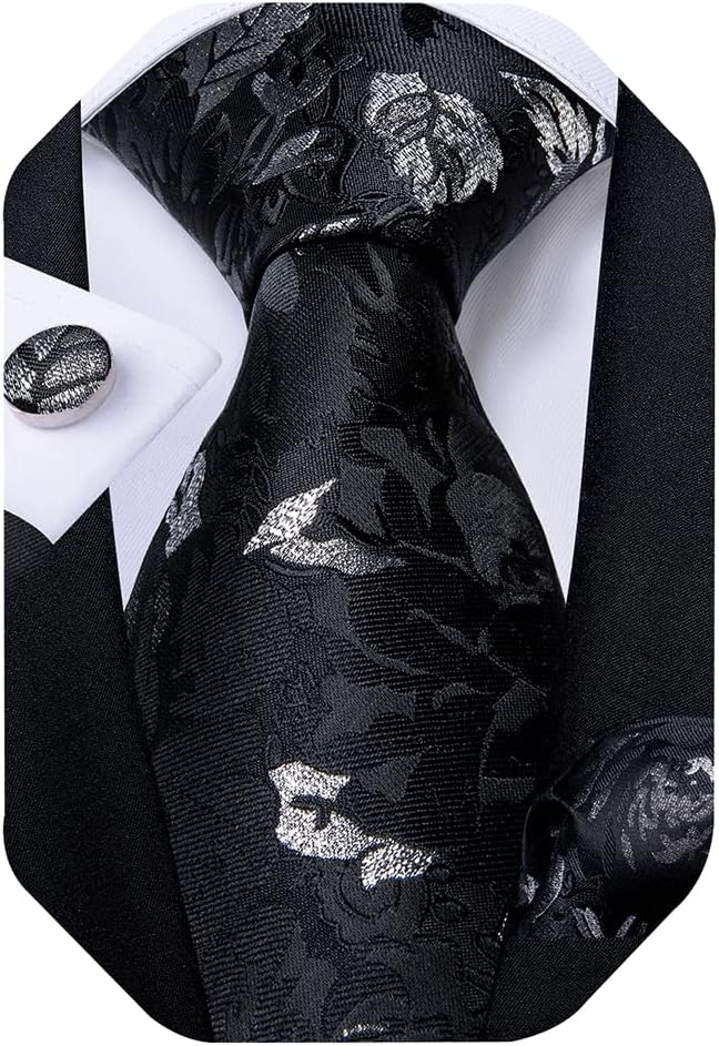 DiBanGu Extra Long Tie for Men Silk 63" XL Necktie and Pocket Suqare Cufflinks Set Mens Big and Tall Tie Wedding Party