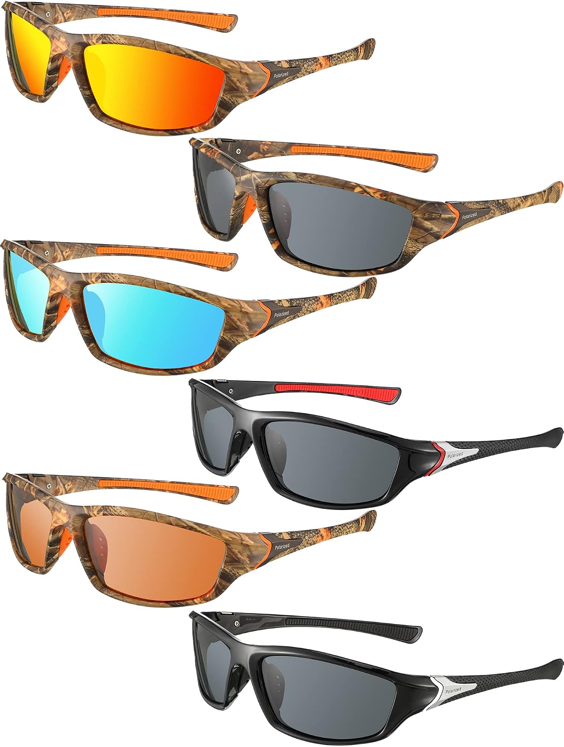Frienda 6 Pack Polarized Sport Sunglasses for Men Multipack Fit over Sunglasses Set Mens Sport Fishing Sunglasses