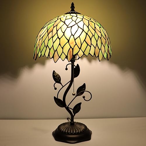 Miniatura 15 de Tiffany Lamp Pink Tulip Style Stained Glass Table Lamp Desk Bedside Reading Light 12X12X19 Inches with Metal Leaf Base Pink Tulip,Sea Blue Water