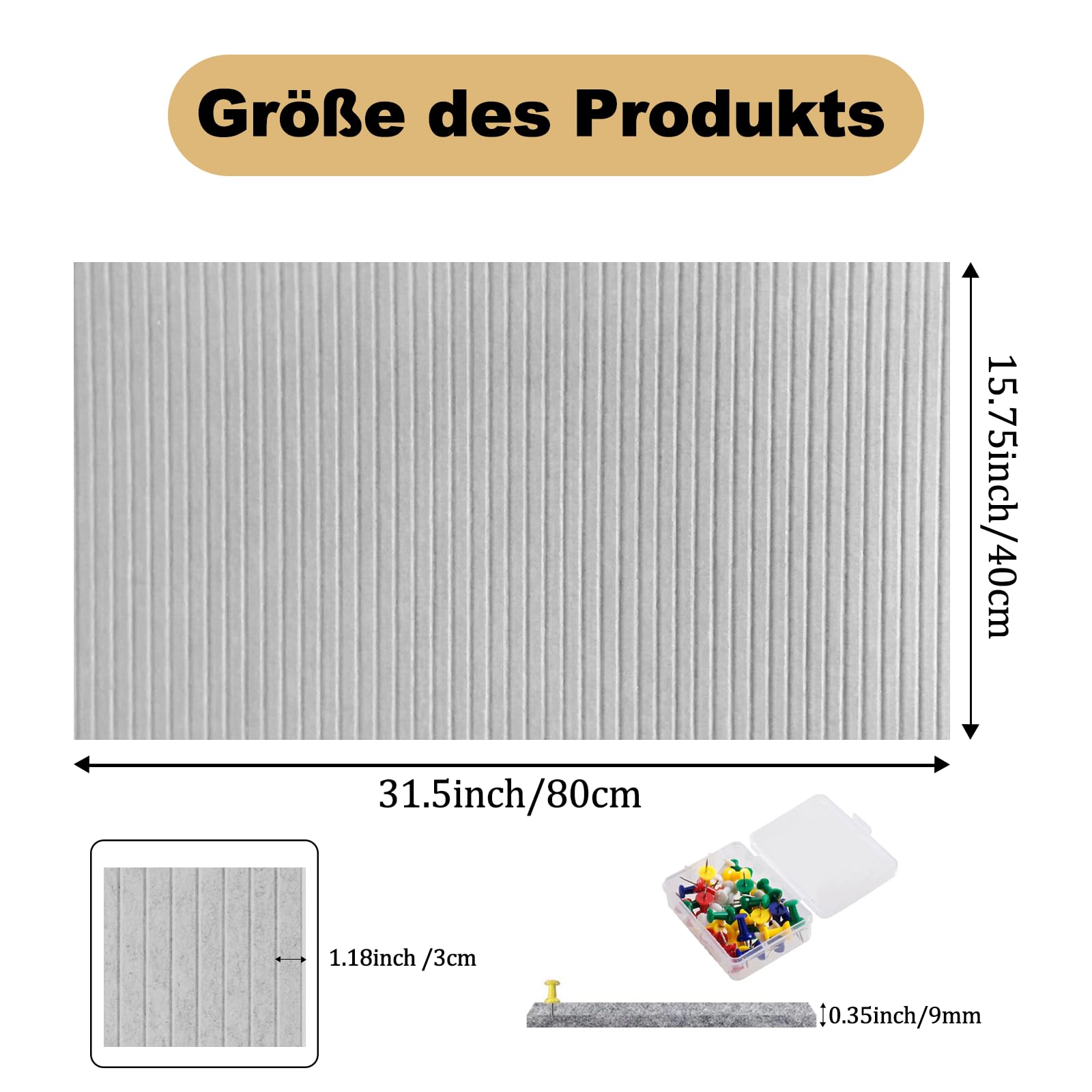 Große Pinnwand Selbstklebende Filz 40x80cm - Mit 35 bunten Nageln - Selbstklebende Filz-Steckplatte mit Klebefasern zur Wanddekoration in der Kinderküche, Schule & DIY, Memo, Bild und Ereignis,Grau