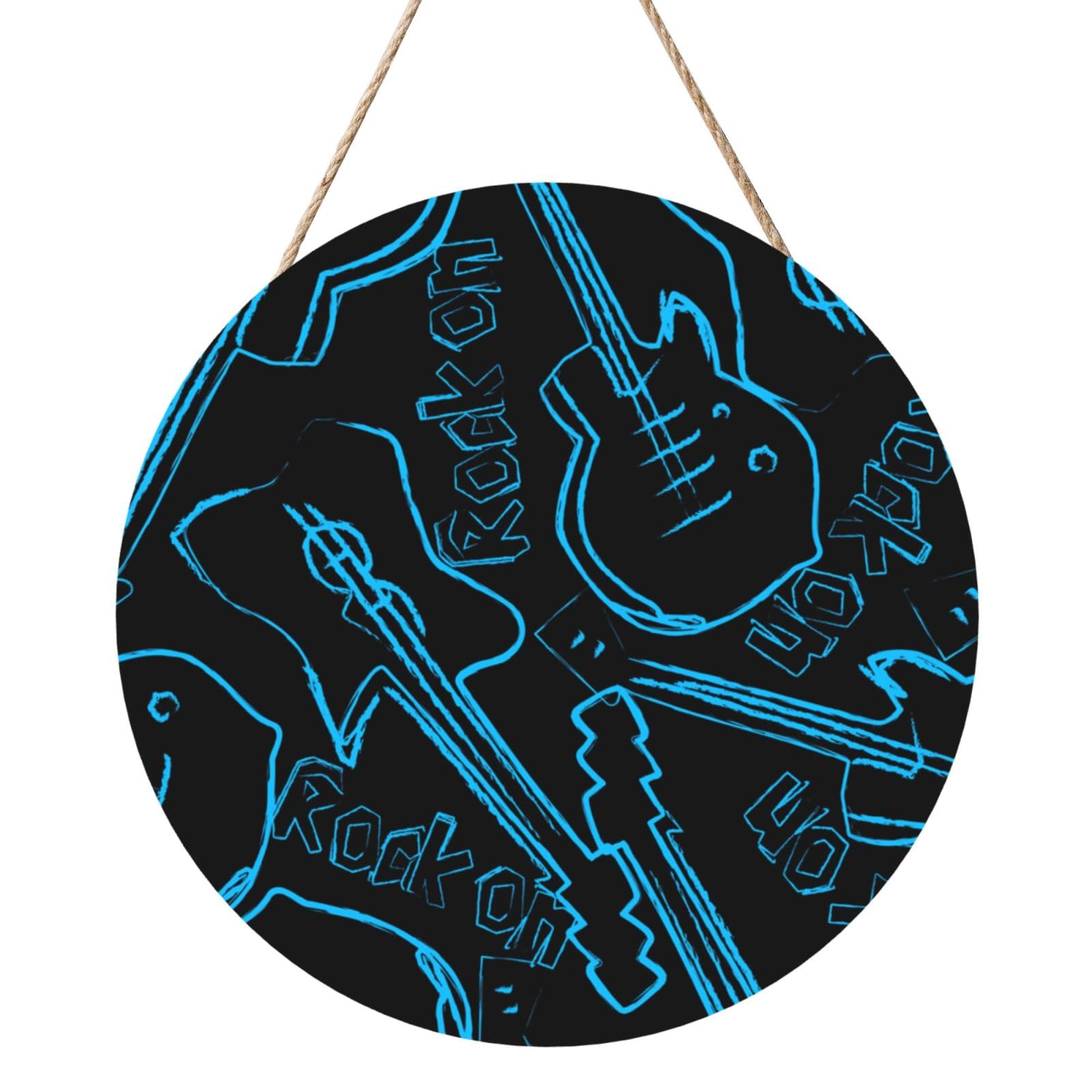 InOmak Rock Guitars, Round Wood Panel Painting 12 in, Wall Hanging Painting For Home