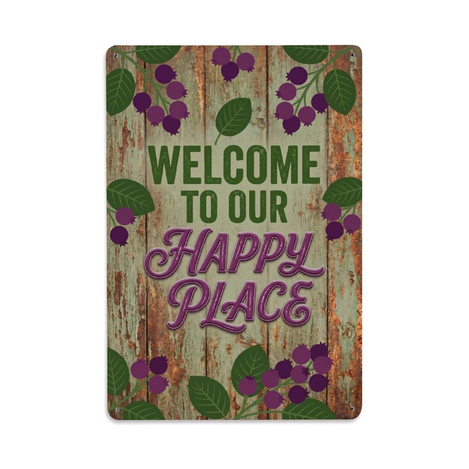 Welcome To Our Happy Place Serviceberry Orchard Metal Tin Sign Plaque Wall Decor for Cafe, Club Bar, Office, Home Garden Metal Poster 8x12Inch