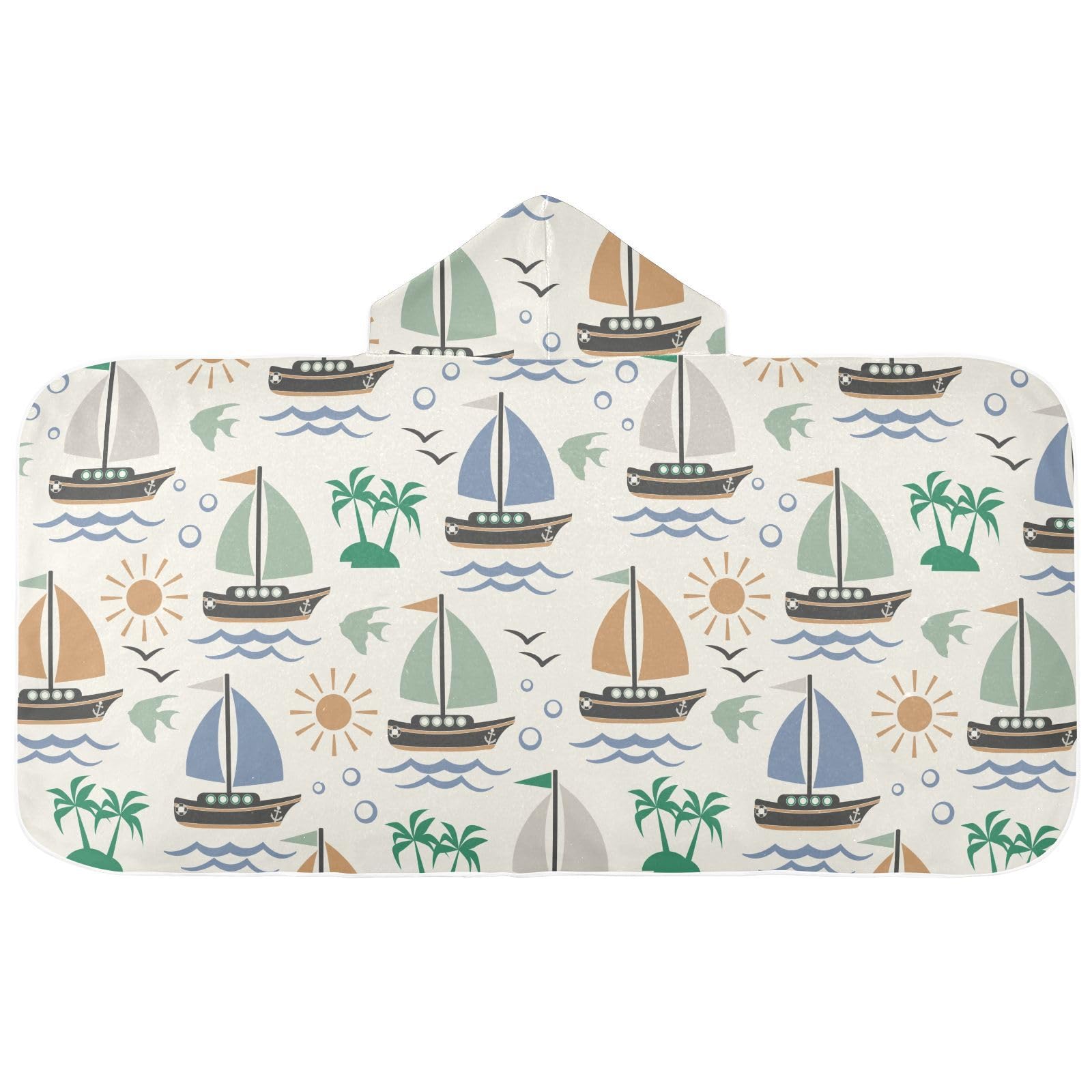 susiyo Kids Hooded Bath Towel Sailing Boat Beach Towel for Kids 23.5 x 50 Inch Microfiber Soft Absorbent Quick Dry Bath Swim Pool Towel Wrap Poncho Bathrobe with Hood for Kids Toddler