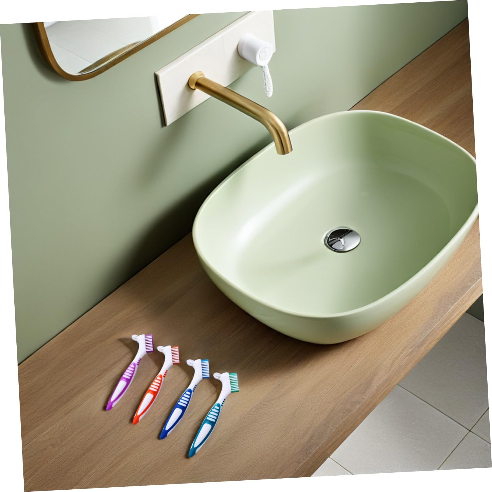 Anneome 12 Pezzi Spazzolino Doppia Testa per Pulizia Denti Falsi Manico Ergonomico Portatile per Protesi Apparecchi e Retainer per Anziani