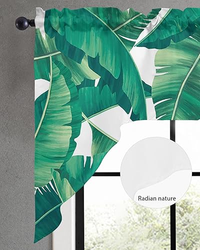 Miniatura 3 de Cortinas cortas con cenefa para cocina, cortina corta con bolsillo para barra, con estampado de hojas tropicales, con aislamiento térmico y