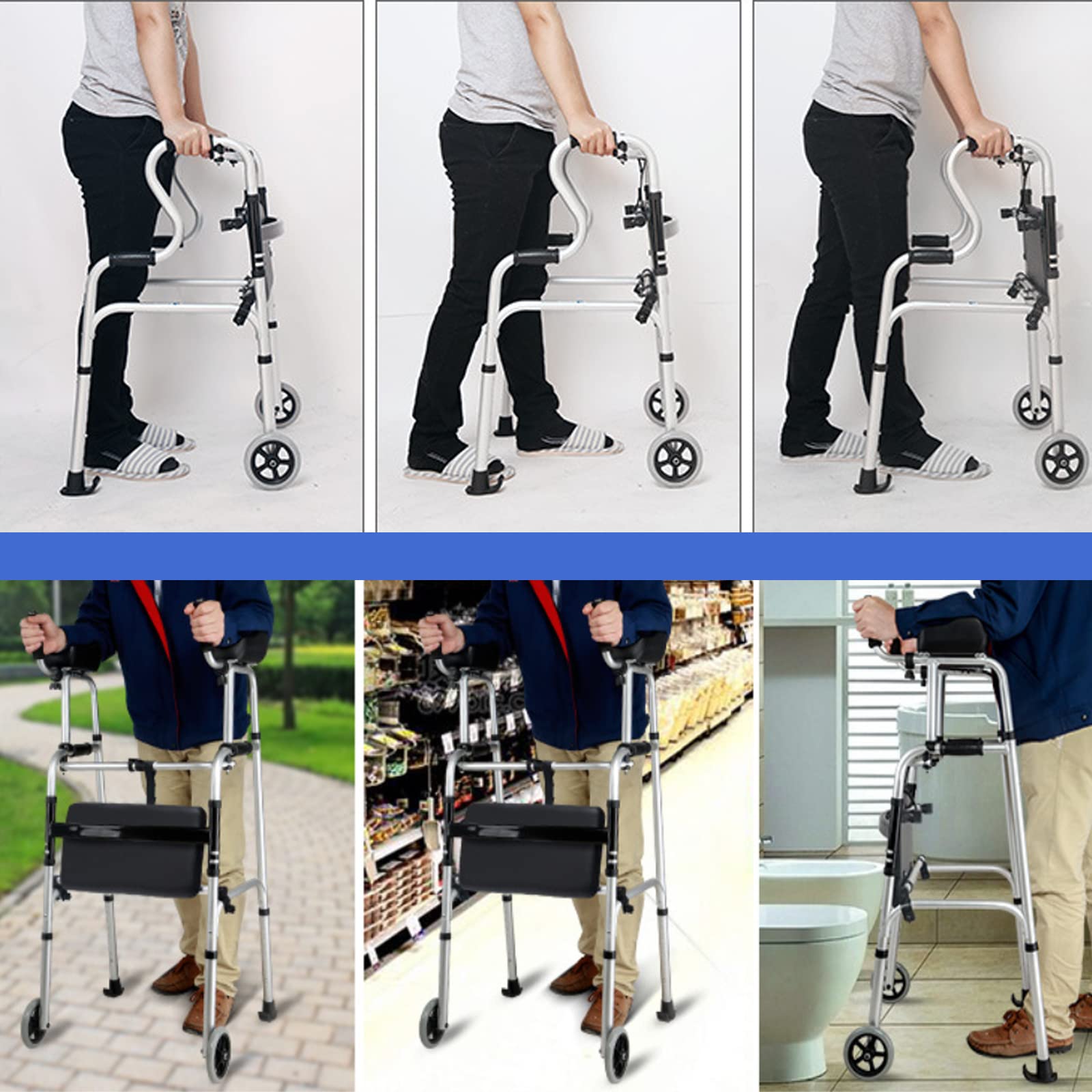 Walker Wheels - Pie de repuesto universal para andador médico plegable, juego de piezas de accesorios, ruedas de 5 pulgadas