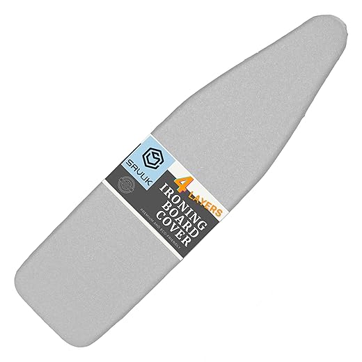 SAVUK Ironing Board Cover and Pad Standard Size Silicone Coated 4 Layers 15x54 inch Extra Heavy Duty Thick Padding, Heat Reflective, Non Stick Scorch and Stain Resistant