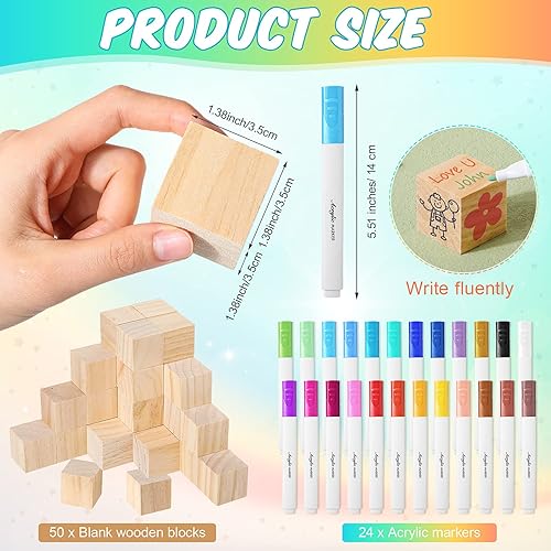 Miniatura 3 de Tatuo Kit de 75 juegos de decoración de bloque para baby shower, incluye letrero de juego de decorar un bloque, 50 bloques de madera de bricolaje,