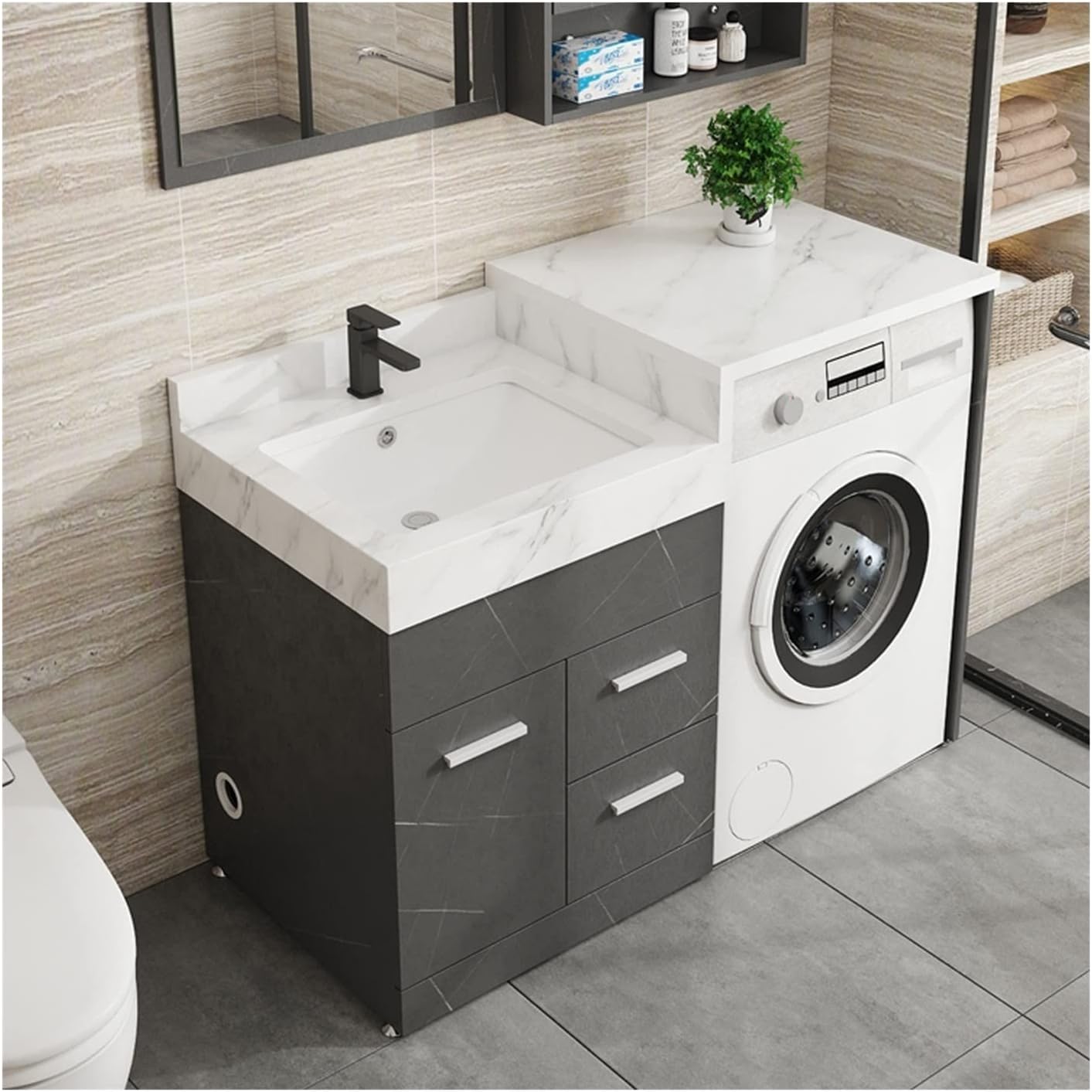 Laundry Cabinet Washing Machine Cabinet Combination Balcony Sink Basin Integrated Cabinet Vanity Toilet Bathroom Laundry Trough Combination Laundry Cabinet for the Laundry room, Utility room