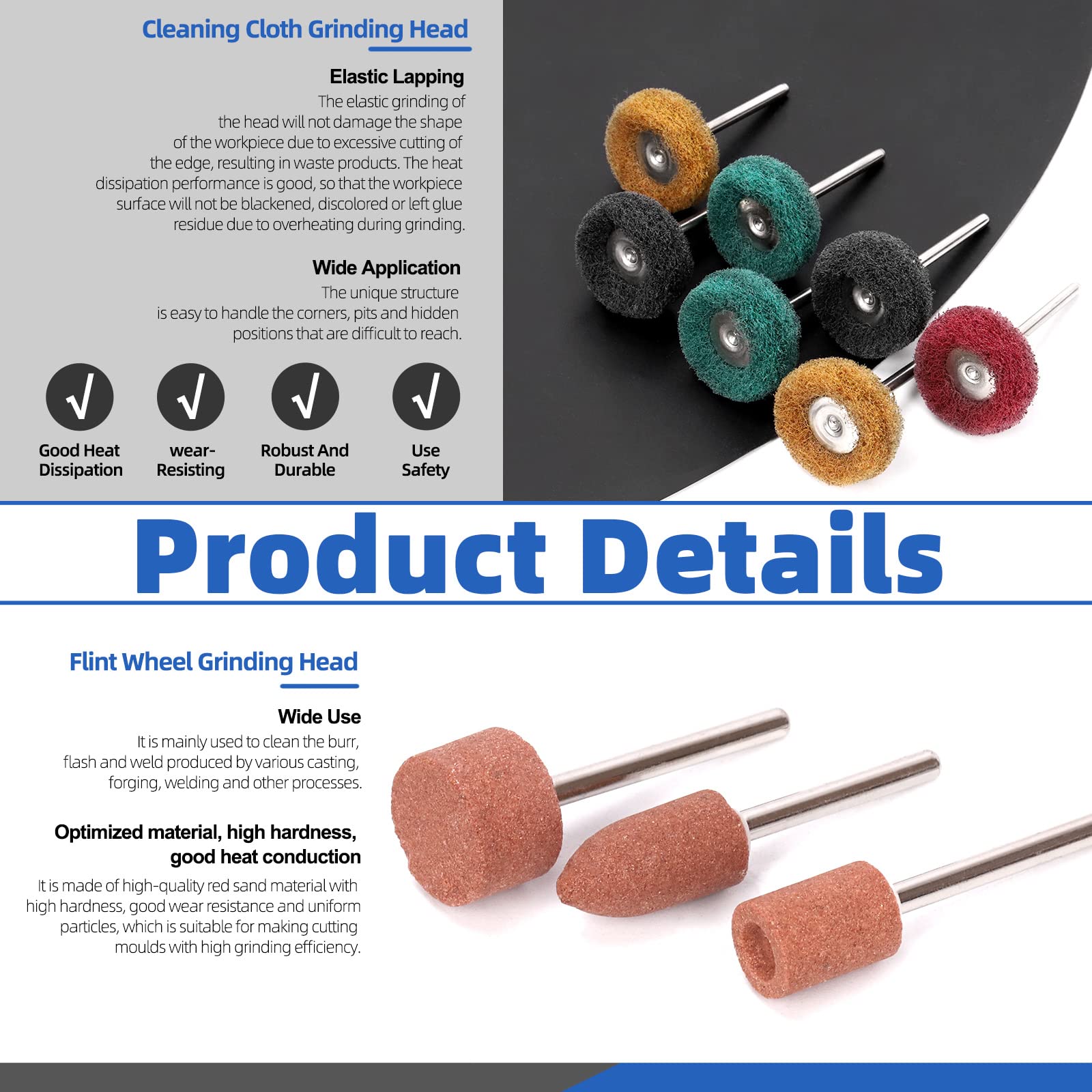 Glarks 62Pcs Abrasivo Grinding Stone Points Sanding Drill Bit e 120/180/320/400 Grits Abrasivo Lucidatura Ruote Set con 1/8 "Shank per Rotary Tool