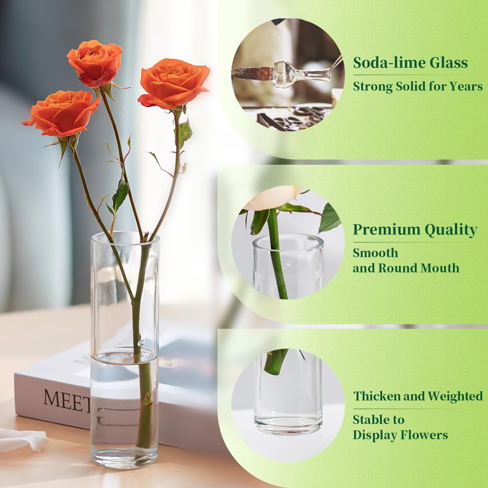 Hewory 24 piccoli vasi per decorazione da tavolo per matrimoni: set di piccoli vasi di vetro per decorazioni di nozze – 15 cm vaso di vetro cilindro piccolo vaso per fiori per feste nuziali baby
