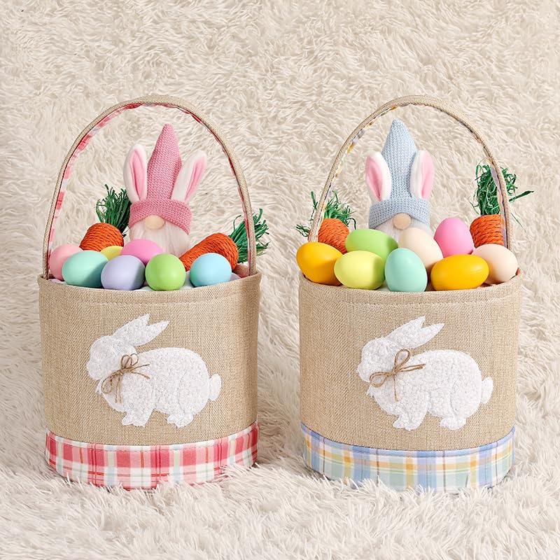 Image of Easter Basket Essentials Gifts Baskets Empty Gift Box for Mothers Girls Boys Kids Toddler Baby Easter Egg Basket Toy Bunny Storage Baskets Pink Easter Bucket Organizer for Stuffers