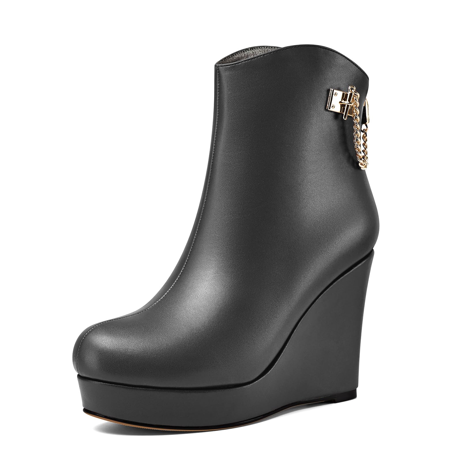 Castamere Donna Alto High Zeppa Piattaforma Tacco Heel Rotonda Punta Stivaletti Cerniera Catena Metallo Slip-on Dress 10 CM Heels
