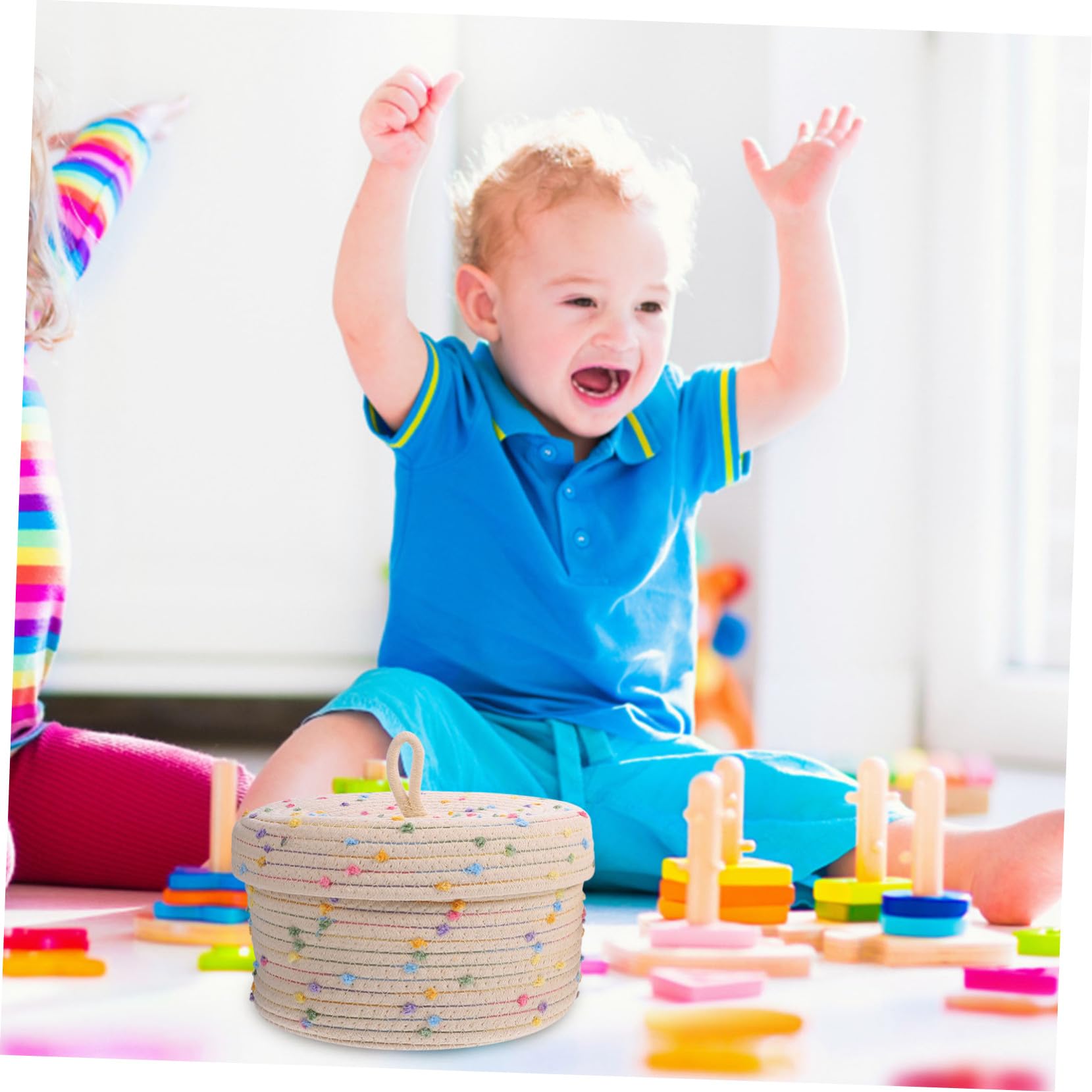 Mipcase Cesto Porta Snack e Giocattoli in Corda di Cotone 2 Pezzi Multifunzionale Coperchio Tocco Confortevole Organizzatore Semplice per Casa