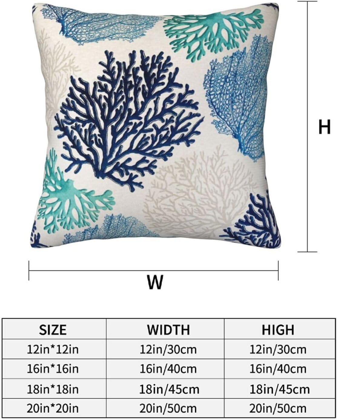Coastal Beach Coral Throw Pillow Covers 18x18 in Set of 2, Decor Decorative Blue Ocean Pillow Case Square Cushion Covers for Sofa Bed Couch Living Room - Image 2