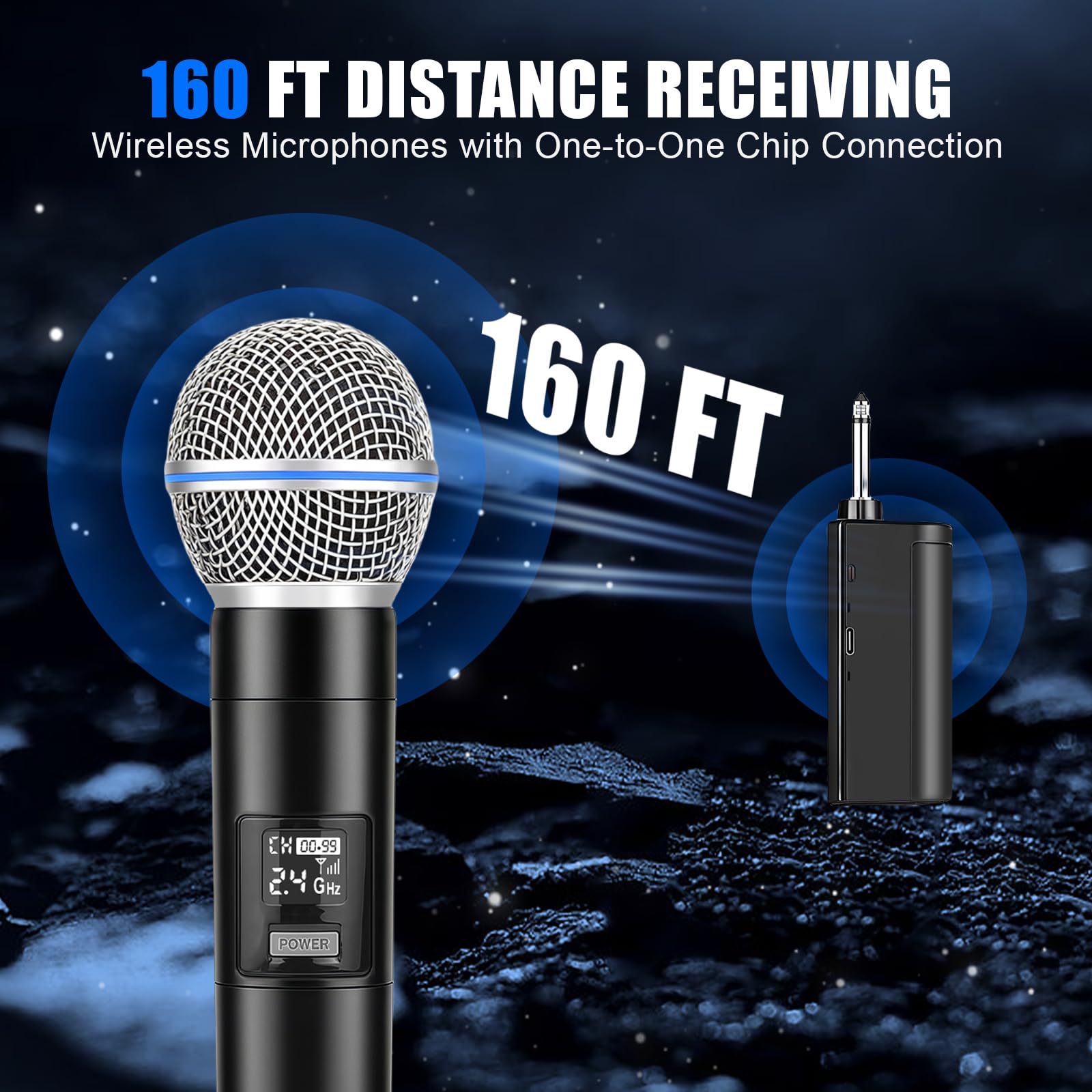 2PCS Microphone sans Fil Professionnel, Microphone Karaoké avec Connexion par Puce Individuelle, Réception à 50 Mètres de Distance, Durée de 12H pour Chant, DJ et Soirées à Domicile (Noir)