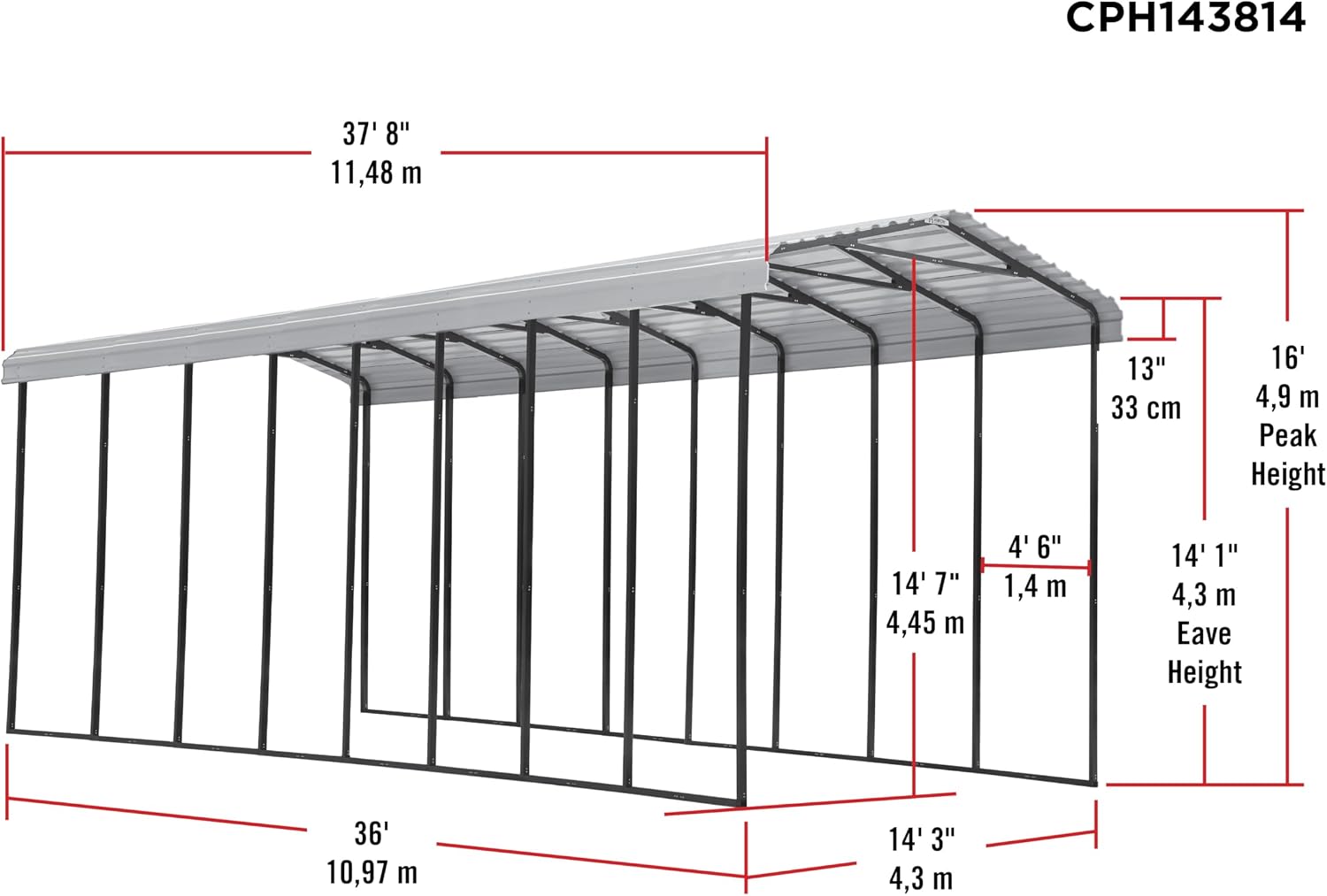 Arrow Carports Galvanized Steel Carport, RV Metal Carport Kit, 14' x 38' x 14', Eggshell