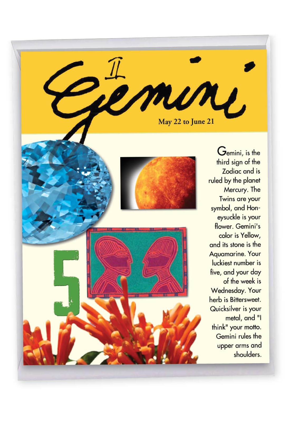 NobleWorks - 1 Jumbo Birthday Card with Zodiac Sign (8.5 x 11 Inch) - Astrology Birth Sign, Large Bday Greeting Card with Envelope - Gemini J9444