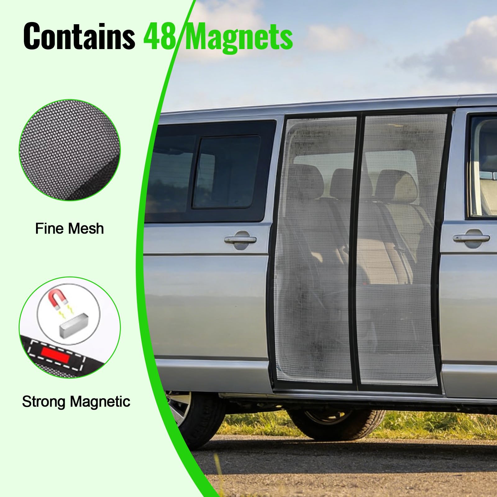 Moskitiera magnetyczna do VW T5 T6 drzwi przesuwnych, 145 x 115 cm, moskitiera samochodowa, ochrona przed owadami i słońcem, moskitiera samochodowa na kemping (drzwi boczne)