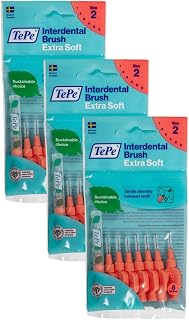 TePe Cepillos interdentales Extra Suaves/Palillos interdentales para una higiene bucal delicada/Tamaño 2, diámetro 0,5mm / 8 unidades por paquete, color rojo claro (Paquete de 3)