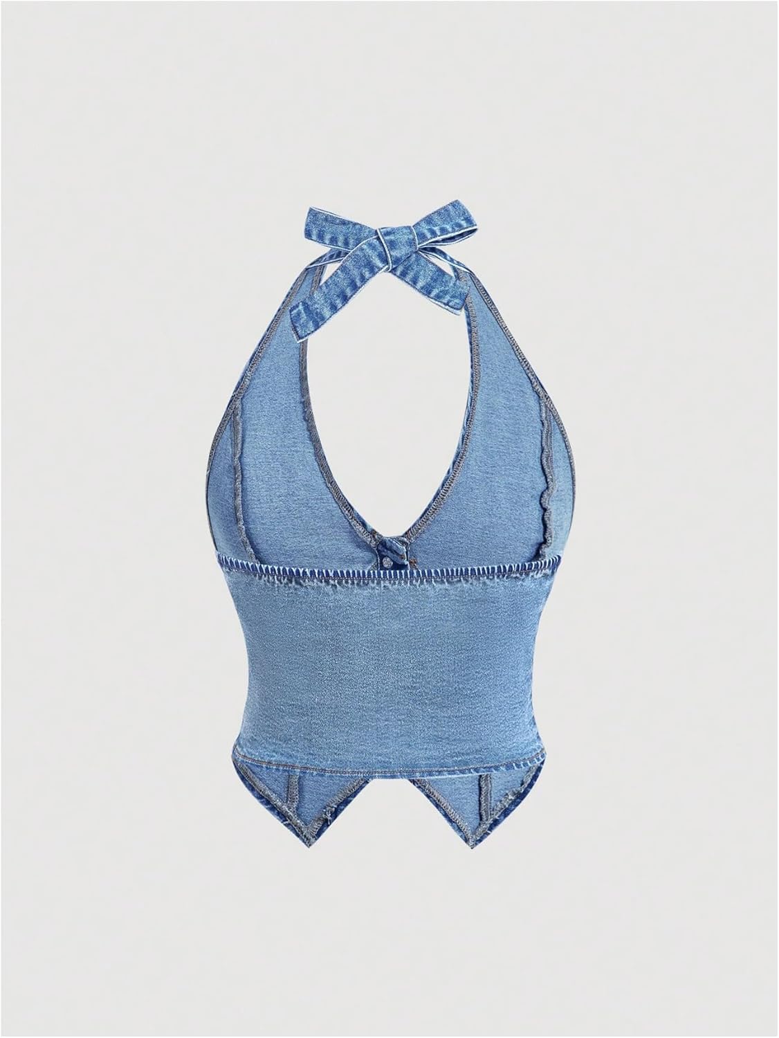 Floerns Women's Halter Denim Tank Top Button Down Backless Party Cropped Jean Tops - Image 2