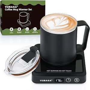 VOBAGA Mug Warmer with 15oz Mug Set, Smart Coffee Mug Warmer for Desk with 5 Temp Settings & 2-12H Auto Shut Off, Coffee Warmer for Candles, Coffee, Cocoa, Milk Best Coffee Gifts for Men Women