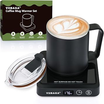 VOBAGA Mug Warmer with 15oz Mug Set, Smart Coffee Mug Warmer for Desk with 5 Temp Settings & 2-12H Auto Shut Off, Coffee Warmer for Candles, Coffee, Cocoa, Milk, Best Coffee Gifts for Men Women