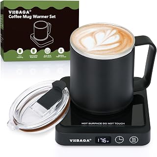 VOBAGA Mug Warmer with 15oz Mug Set, Smart Coffee Mug Warmer for Desk with 5 Temp Settings & 2-12H Auto Shut Off, Coffee Warmer for Candles, Coffee, Cocoa, Milk, Best Coffee Gifts for Men Women
