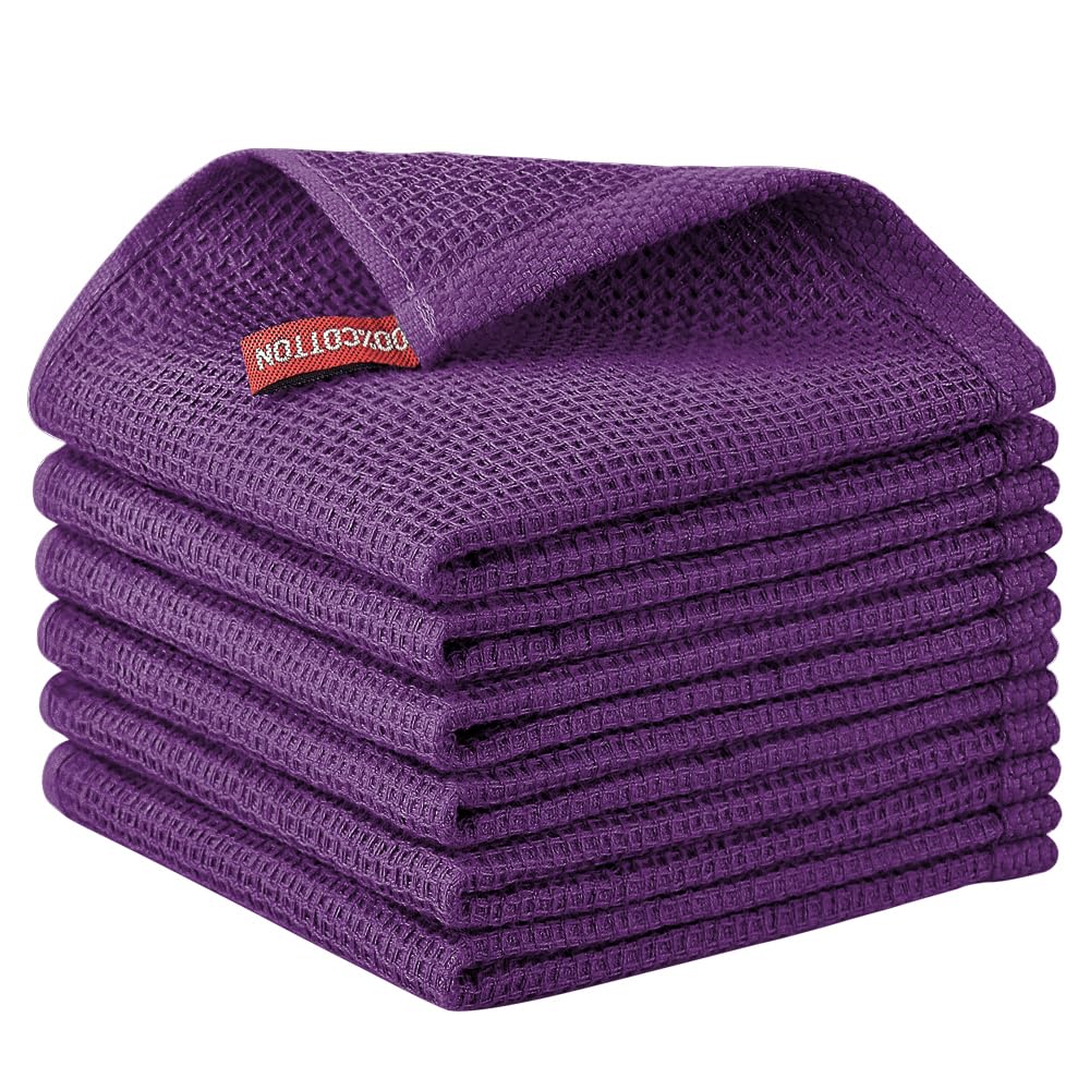 Nialnant Purple 6 Pack Kitchen Dish Cloths,100% Cotton Dish Rags For Washing Dishes,Super Soft Absorbent Cleaning Rags-,12X12 Inch