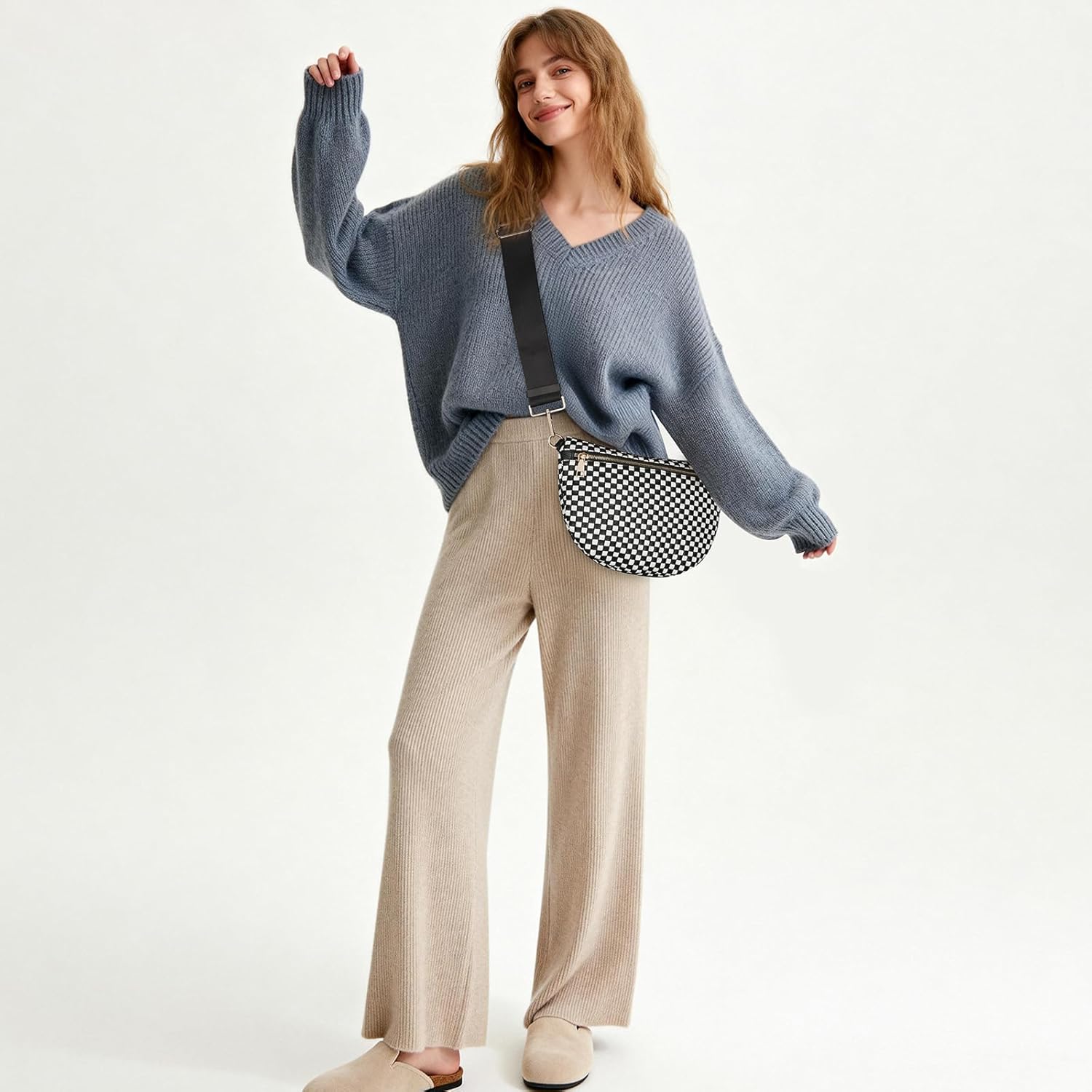 YFGBCX Woven Crossbody Bags for Women Bum Bag Checkered Sling Bag Faux Leather Crossbody Purse