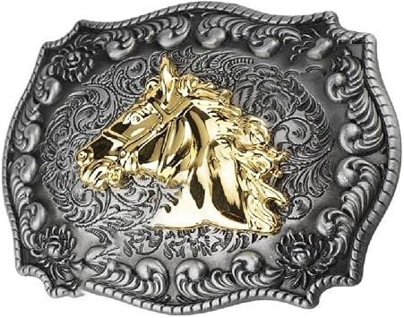 Whigetiy Longhorn Bull Belt Buckle Metal Belt Buckle for Men Cowboy Big Cowboy Belt Buckle Vintage Western Belt Buckle Male, Horse Head