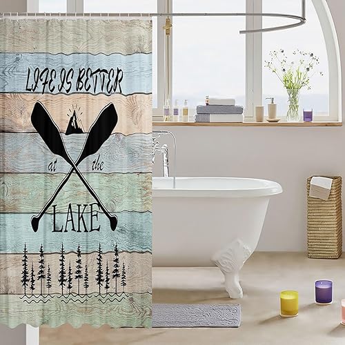Miniatura 3 de Erosebridal Lake House Decor - Cortina de ducha para el hogar, 72 pulgadas de ancho x 72 pulgadas de largo, cortina de baño rústica de montaña y