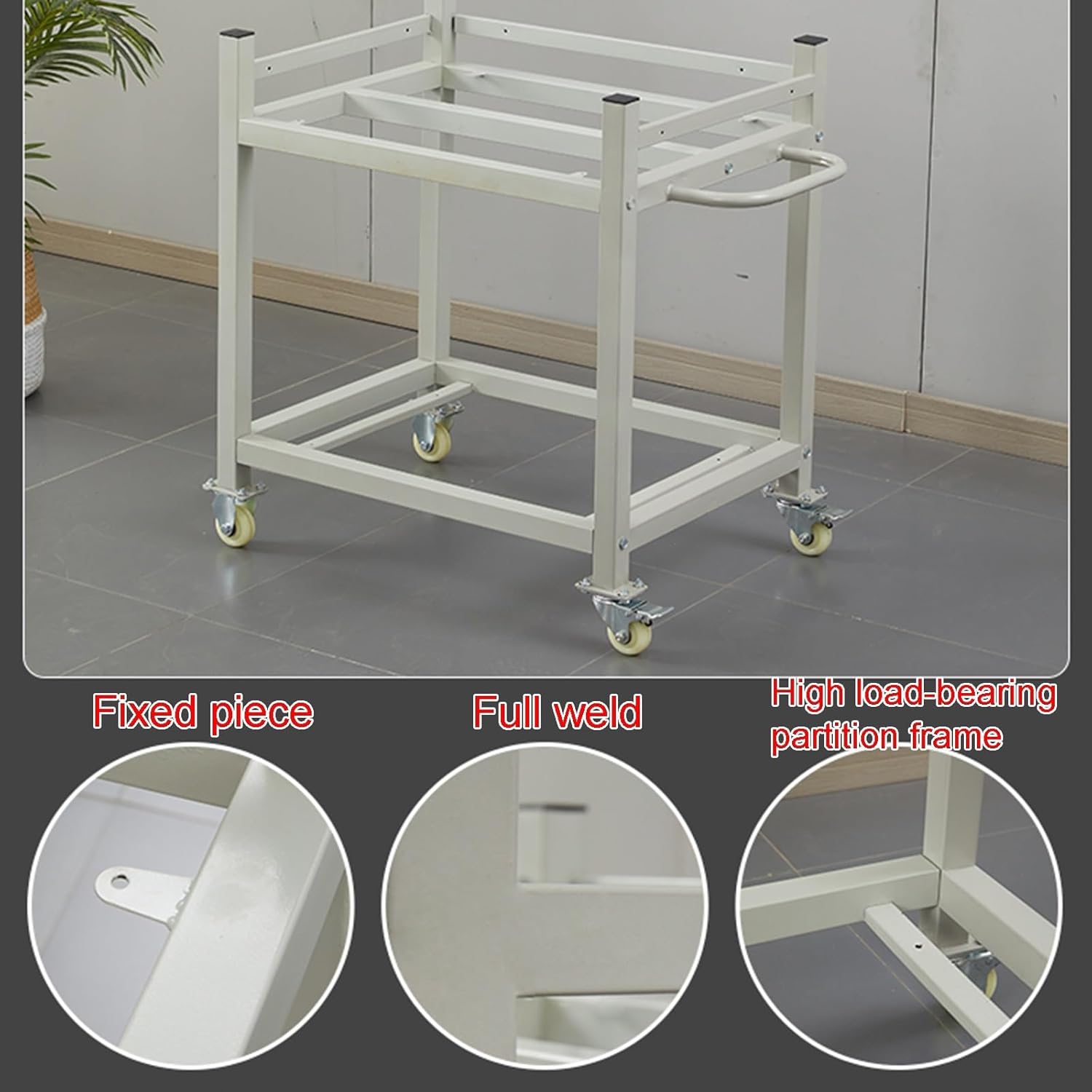 Thickened Antistatic Cold-Rolled Steel Work Table 2-Tier Sliding Storage Rack with Brake Swivel Casters 3 Sides with 10cm High Panels Easy to Assemble