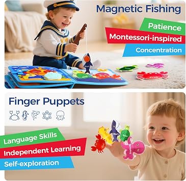 evoceler Montessori Busy Book for Toddlers Ages 3+, Undersea Exploration Toddler Busy Book Board for Boy Girl Birthday Gifts, Educational Quiet Travel Sensory Activity Toy