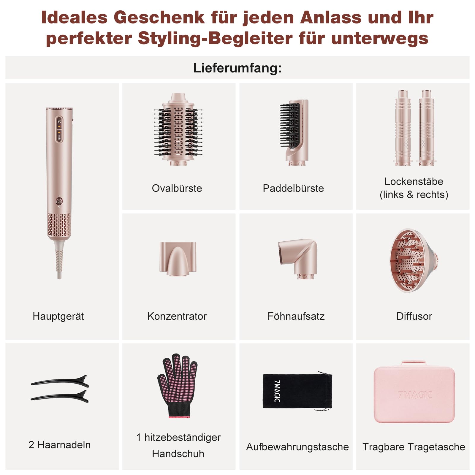 7MAGIC 7-in-1 Airstyler Set 1400W mit Ionen-Föhn und Reisebox Ansicht 10