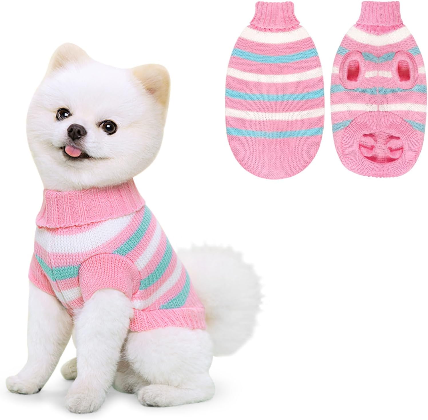 Lyneun Small Dog Jumper, Striped Dog Sweater, Warm Knitted Sweater Coat