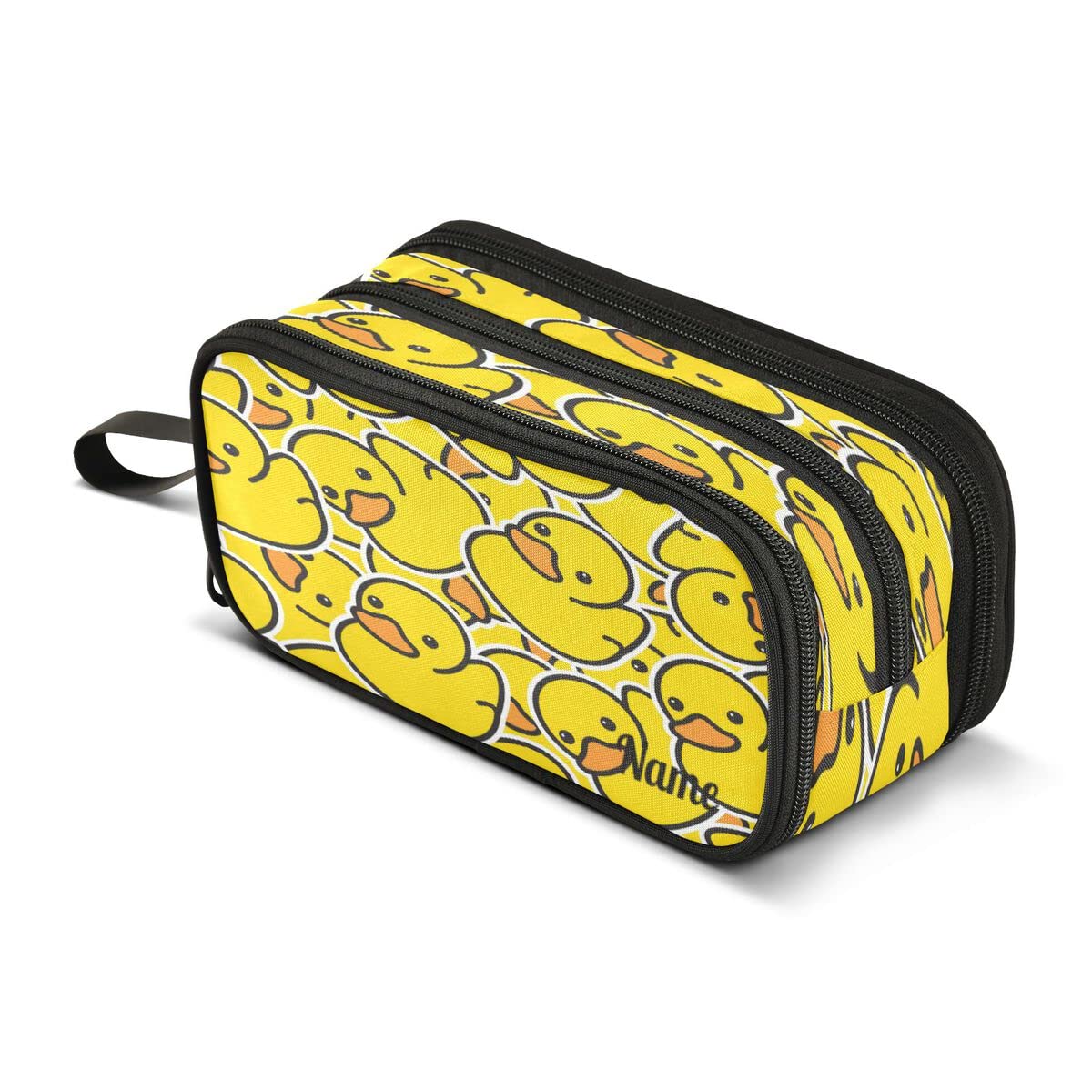 Little Yellow Duck Custom Pencil Case 3 Compartment Kids Name Pen Bag Pouch Holder Box School Portable Stationery Storage Bag for Girls Boys